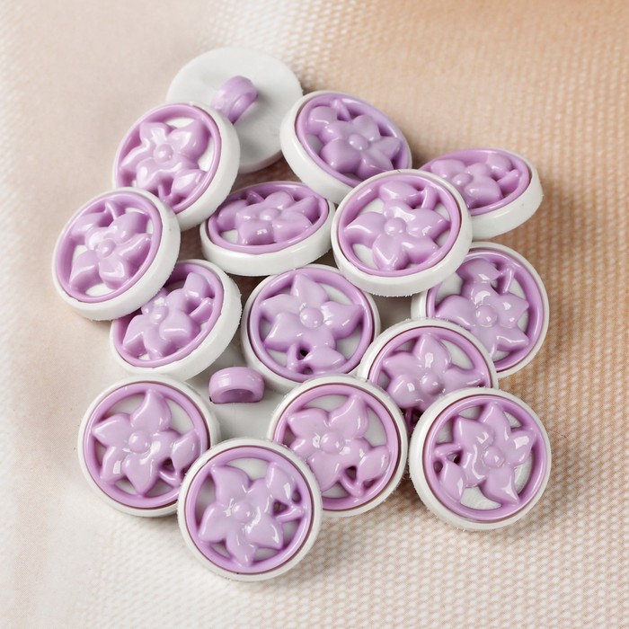 Пуговица детская на ножке, 12,5мм, цвет сиреневый/белый