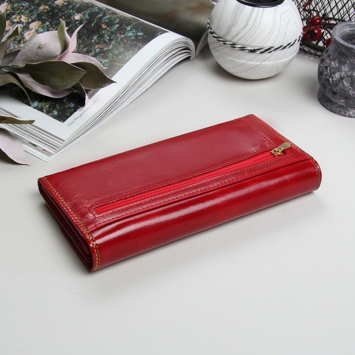 Кошелёк женский, 4 отдела, для карт, для монет, наружный карман, цвет красный