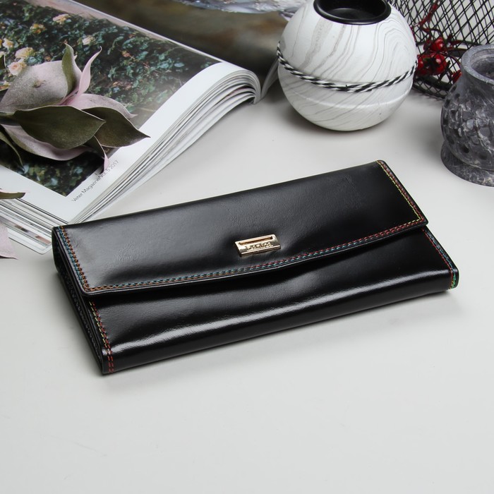 Кошелёк женский, 4 отдела, для карт, для монет, наружный карман, цвет чёрный