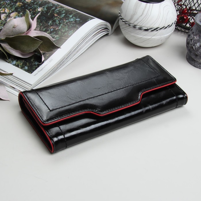 Кошелёк женский, 4 отдела, для карт, для монет, на клапане, цвет чёрный