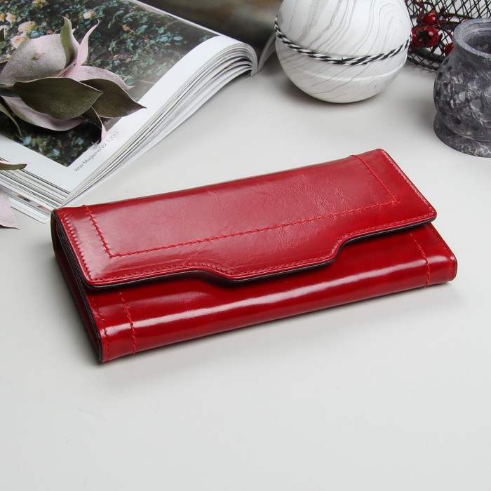 Кошелёк женский, 4 отдела, для карт, для монет, на клапане, цвет красный