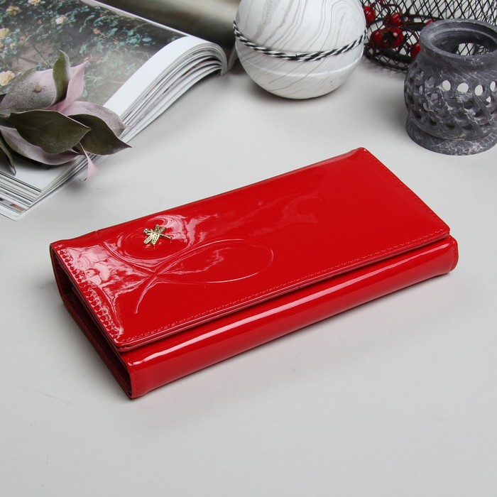 Кошелёк женский, 2 отдела рамка, 3 отдела, для карт, на клапане, цвет красный