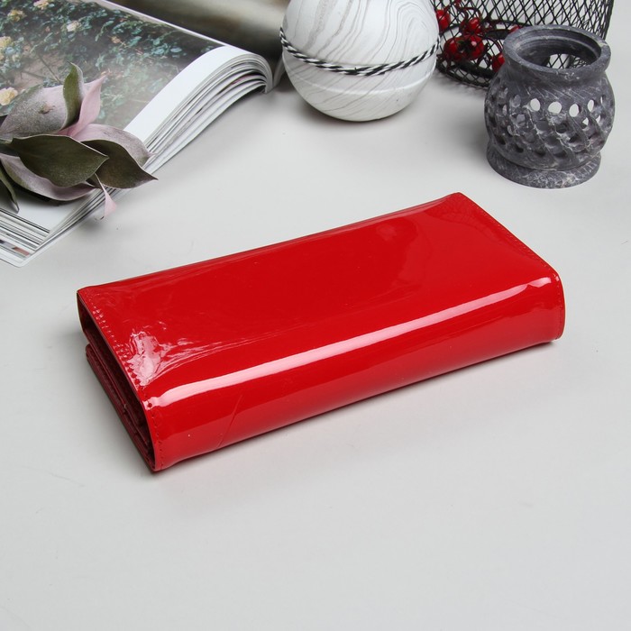 Кошелёк женский, 2 отдела рамка, 3 отдела, для карт, на клапане, цвет красный