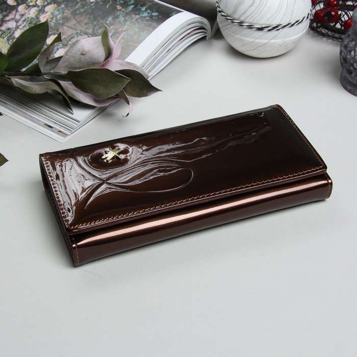 Кошелёк женский, 2 отдела рамка, 3 отдела, для карт, на клапане, цвет коричневый