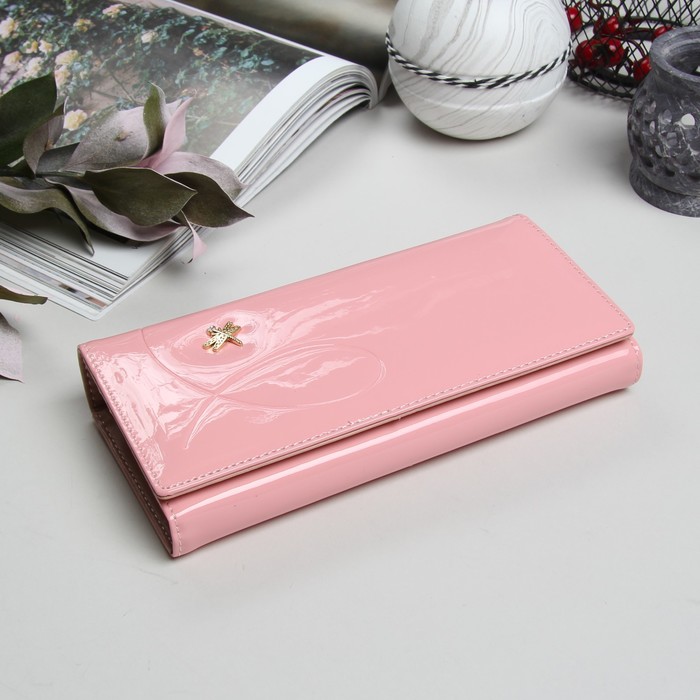 Кошелёк женский, 2 отдела рамка, 3 отдела, для карт, на клапане, цвет розовый