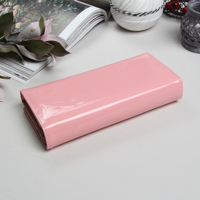 Кошелёк женский, 2 отдела рамка, 3 отдела, для карт, на клапане, цвет розовый