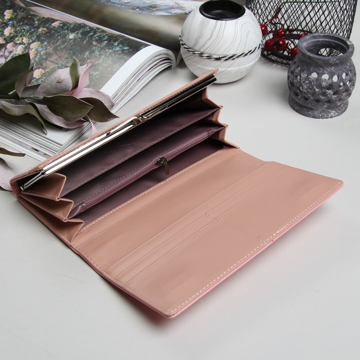 Кошелёк женский, 2 отдела рамка, 3 отдела, для карт, на клапане, цвет розовый