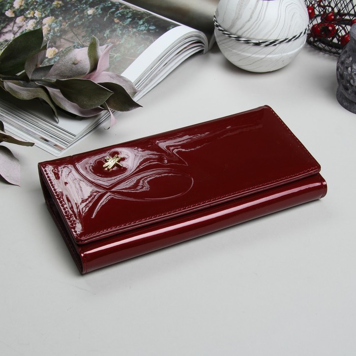 Кошелёк женский, 2 отдела рамка, 3 отдела, для карт, на клапане, цвет бордовый