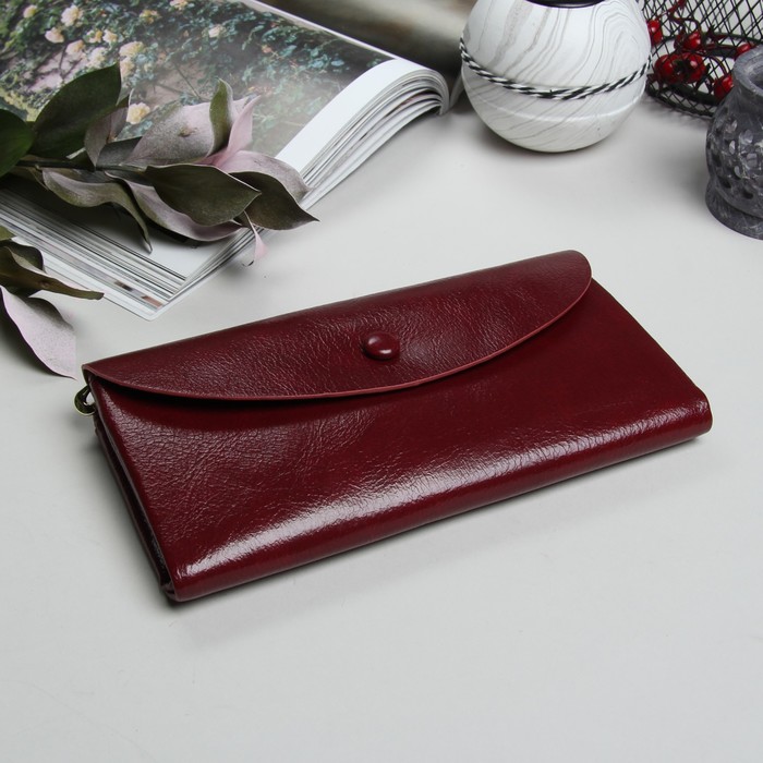 Кошелёк женский, 5 отделов, для карт, для монет, на клапане, цвет бордовый