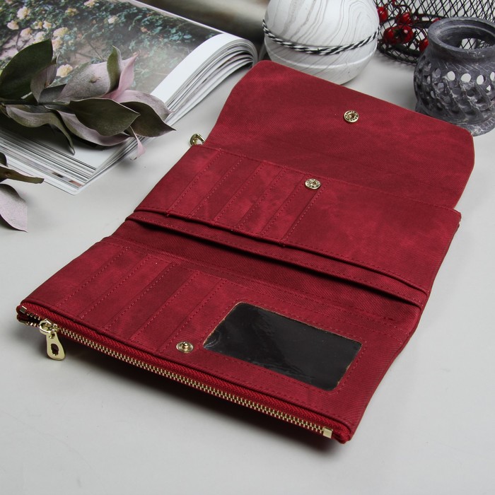 Кошелёк женский, 4 отдела, для карт, для монет, наружный карман, цвет красный