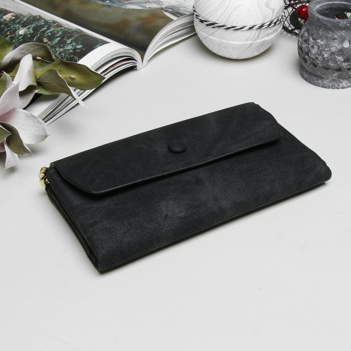 Кошелёк женский, 4 отдела, для карт, для монет, наружный карман, цвет чёрный