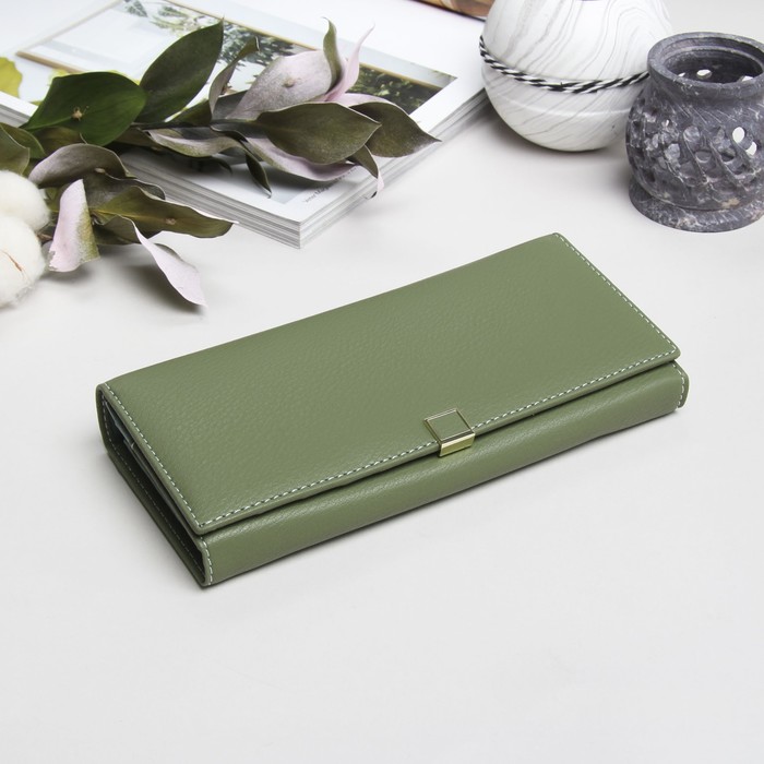 Кошелёк женский, 2 отдела рамка, 4 отдела для карт, цвет зелёный