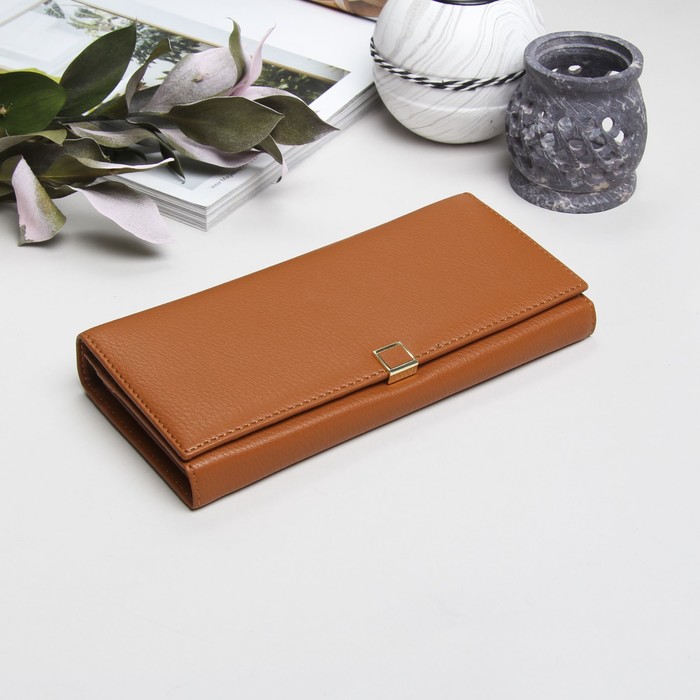 Кошелёк женский, 2 отдела рамка, 4 отдела для карт, цвет рыжий