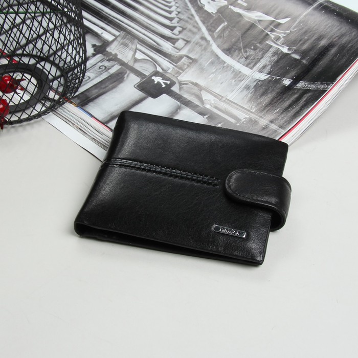 Портмоне мужское, 3 отдела, для карт, для монет, цвет чёрный