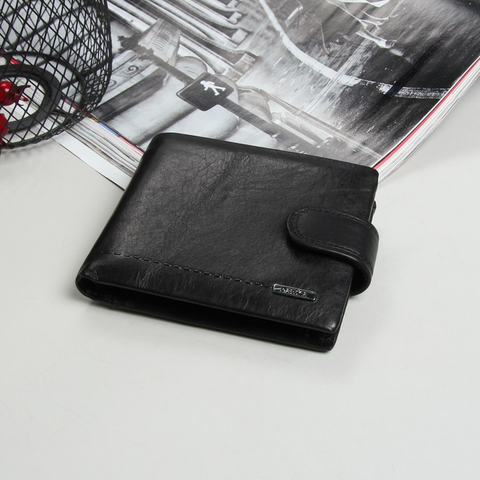 Портмоне мужское, 3 отдела, для карт, для монет, цвет чёрный