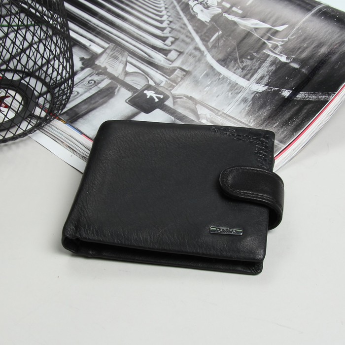 Портмоне мужское, 3 отдела, для карт, для монет, цвет чёрный