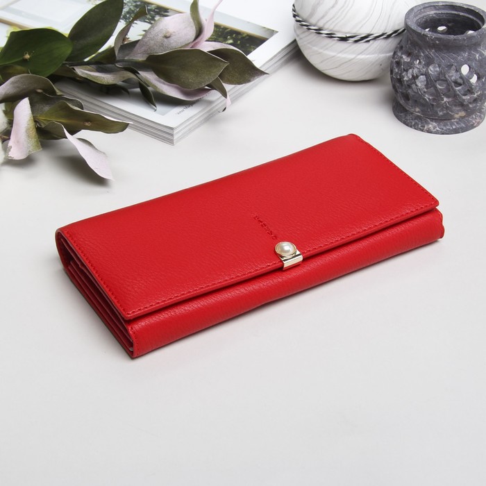 Кошелёк женский, 2 отдела рамка, 4 отдела для карт, цвет красный