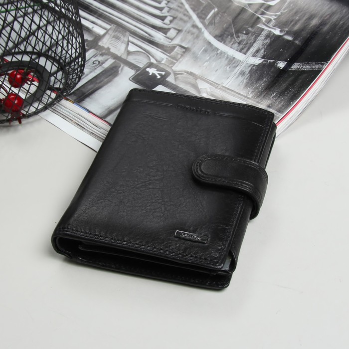 Портмоне 2 в 1(авто), 2 отдела, для карт, для монет, цвет чёрный