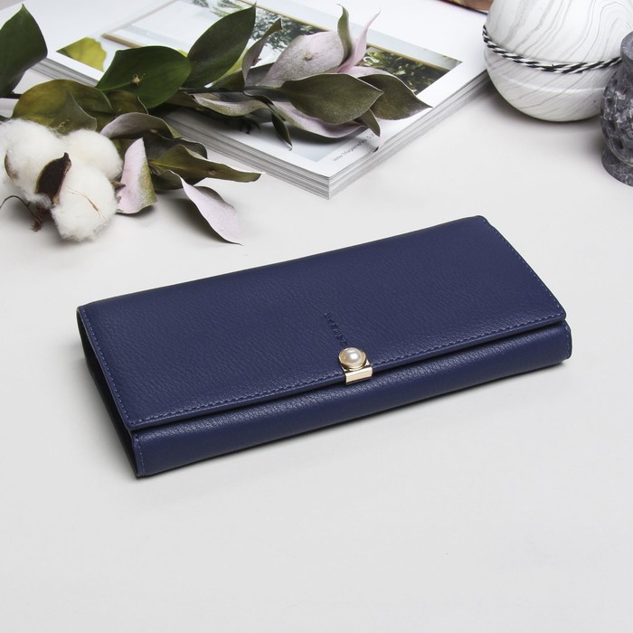 Кошелёк женский, 2 отдела рамка, 4 отдела для карт, цвет синий