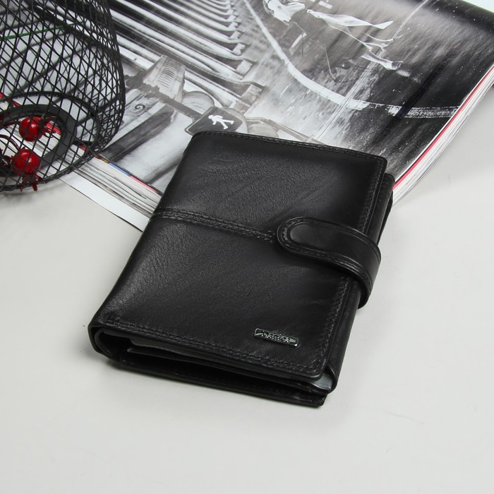 Портмоне 2 в 1(авто), 2 отдела, для карт, для монет, цвет чёрный