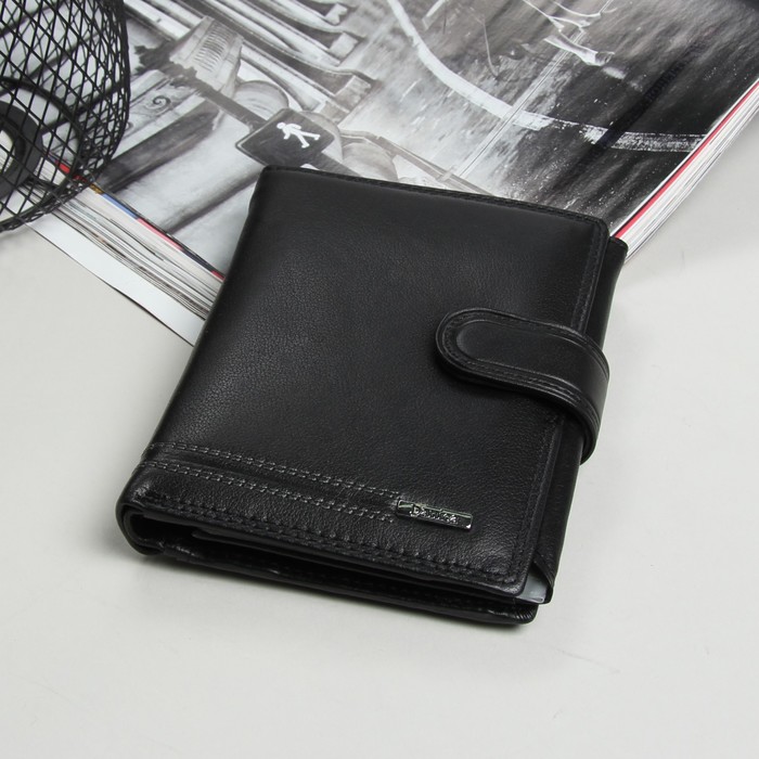 Портмоне 2 в 1(авто), 2 отдела, для карт, для монет, цвет чёрный