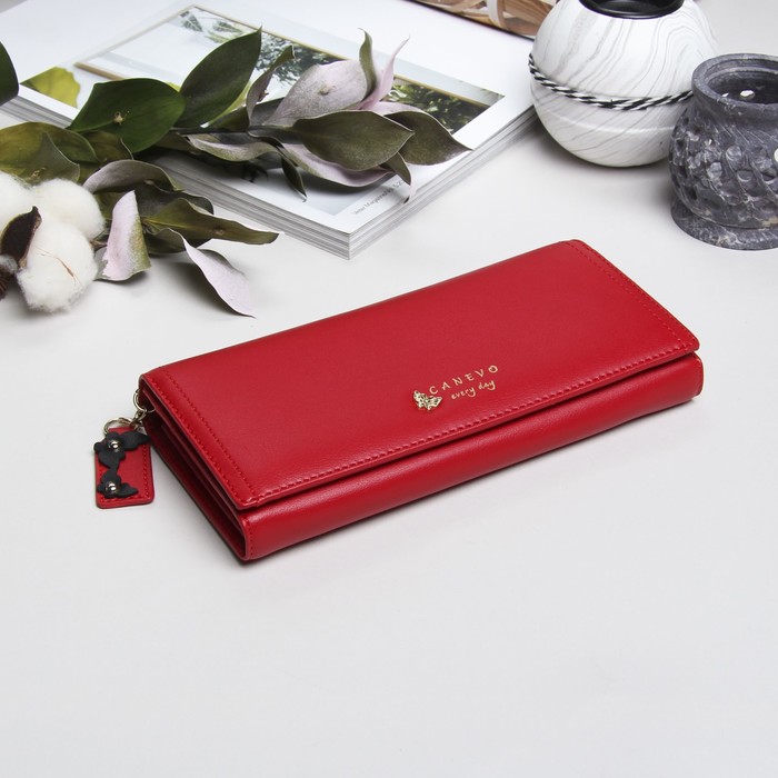 Кошелёк женский, 2 отдела рамка, 4 отдела для карт, цвет красный