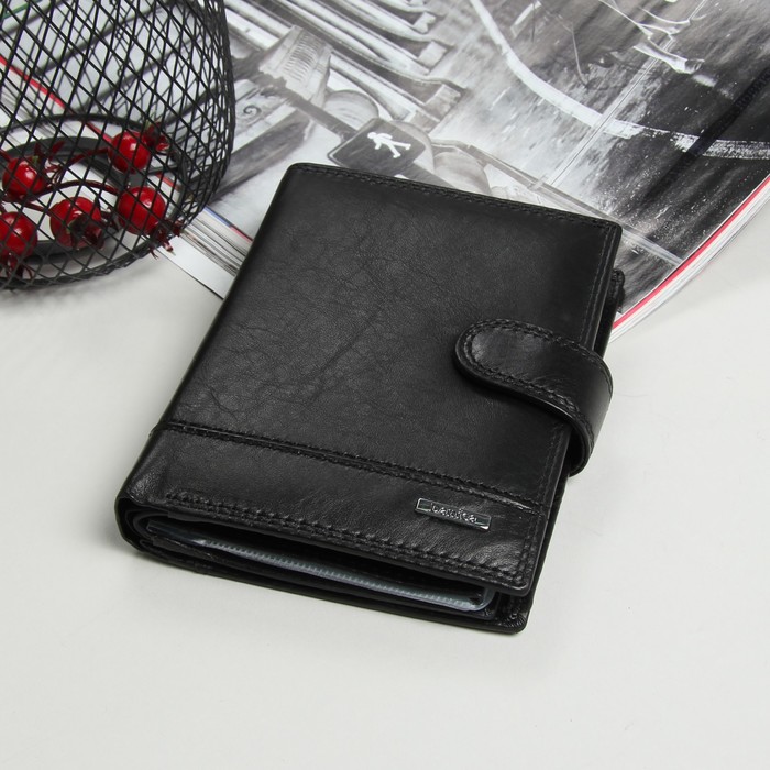 Портмоне мужское 3 в 1 (авто+паспорт), 2 отдела, для карт, для монет, цвет чёрный