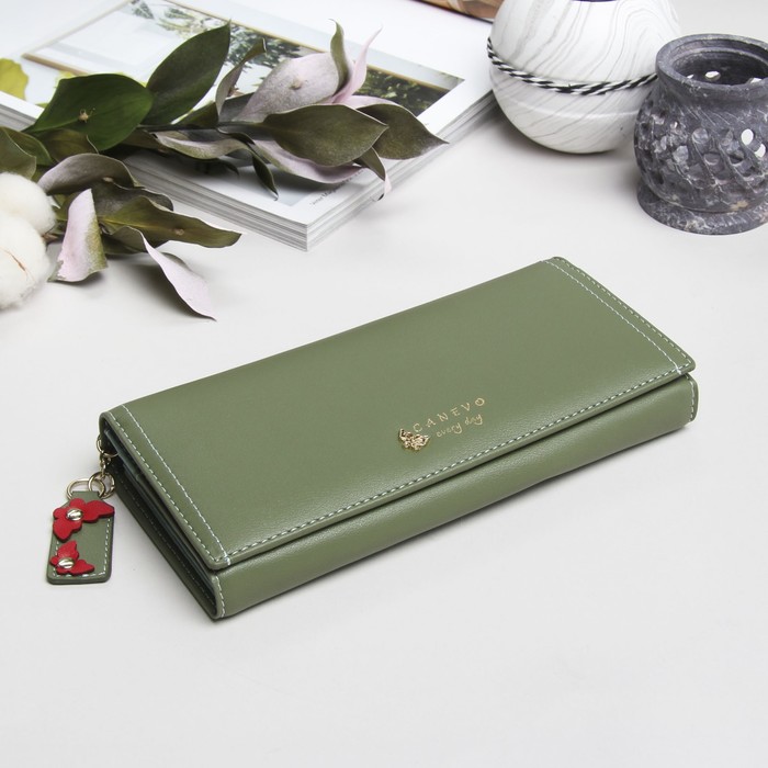 Кошелёк женский, 2 отдела рамка, 4 отдела для карт, цвет зелёный