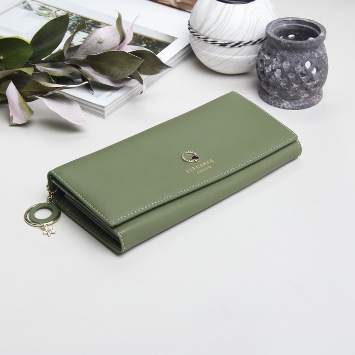 Кошелёк женский, 2 отдела рамка, 4 отдела для карт, цвет зелёный