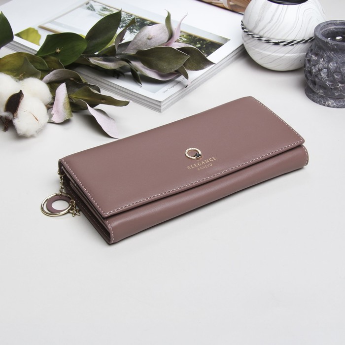 Кошелёк женский, 2 отдела рамка, 4 отдела для карт, цвет пудровый