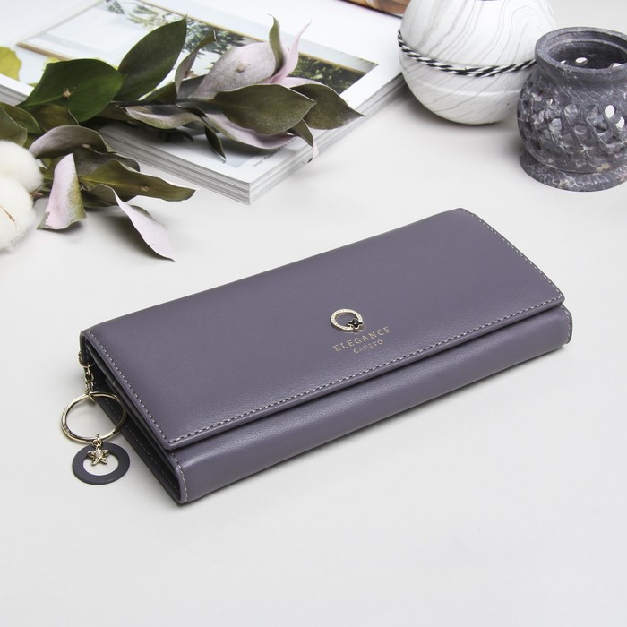 Кошелёк женский на магните, 2 отдела рамка, 4 кармана для карт, цвет серый