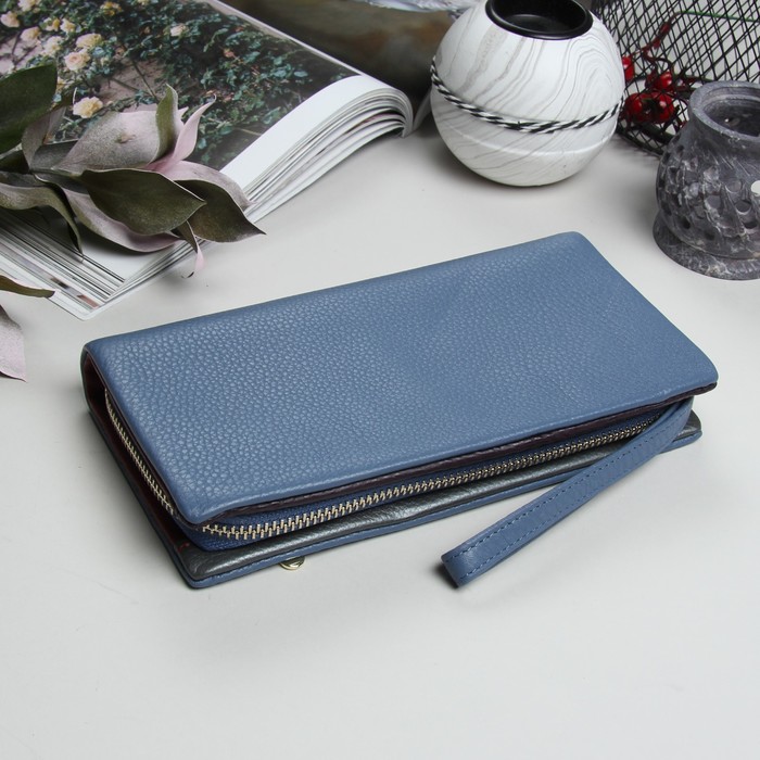 Кошелёк женский, 3 отдела, для карт, для монет, на молнии, наружный карман, цвет голубой