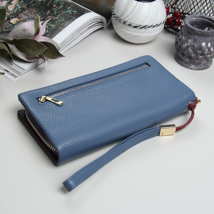 Кошелёк женский, 3 отдела, для карт, для монет, на молнии, наружный карман, цвет голубой