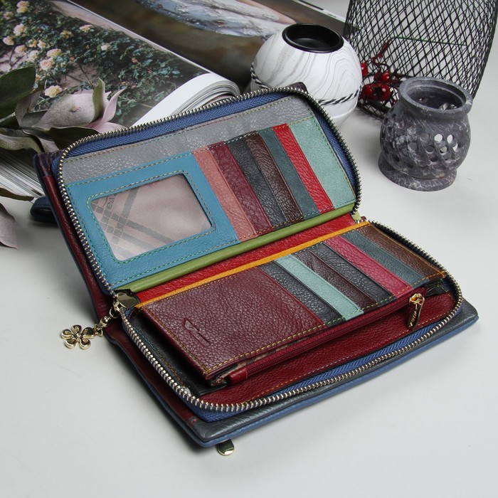 Кошелёк женский, 3 отдела, для карт, для монет, на молнии, наружный карман, цвет голубой