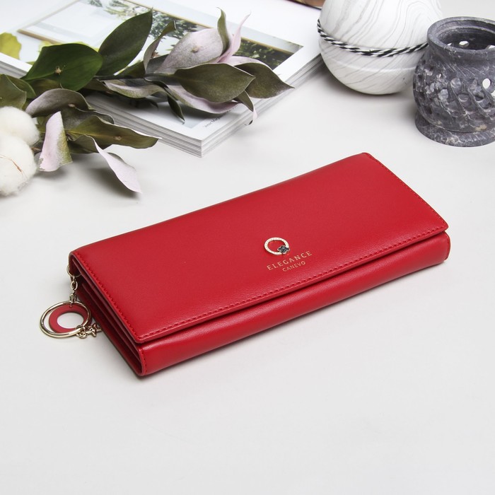 Кошелёк женский, 2 отдела рамка, 4 отдела для карт, цвет красный