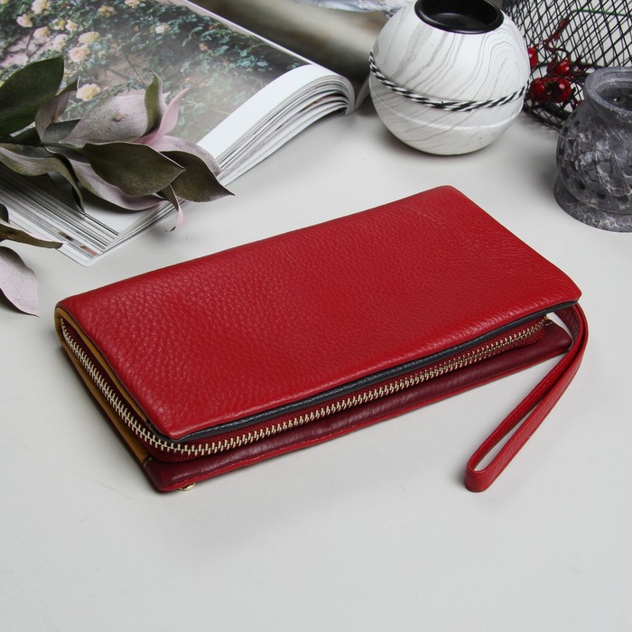 Кошелёк женский, 3 отдела, для карт, для монет, на молнии, наружный карман, цвет красный