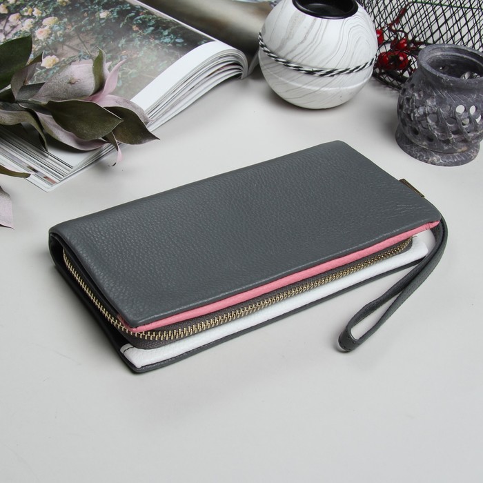 Кошелёк женский, 3 отдела, для карт, для монет, на молнии, наружный карман, цвет серый