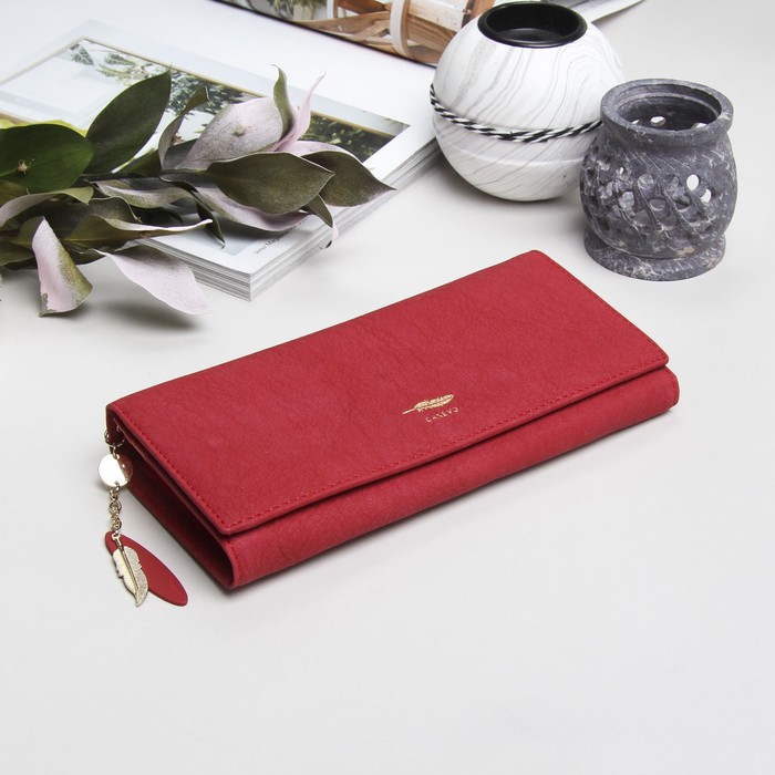 Кошелёк женский, 2 отдела рамка, 4 отдела для карт, цвет красный