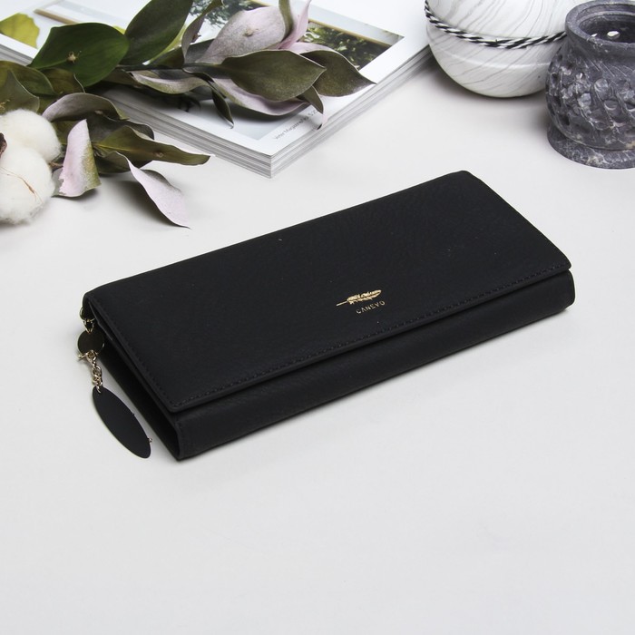 Кошелёк женский, 2 отдела рамка, 4 отдела для карт, цвет чёрный