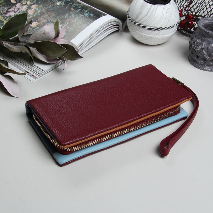 Кошелёк женский, 3 отдела, для карт, для монет, на молнии, наружный карман, цвет бордовый