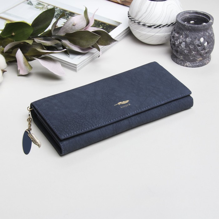 Кошелёк женский, 2 отдела рамка, 4 отдела для карт, цвет синий