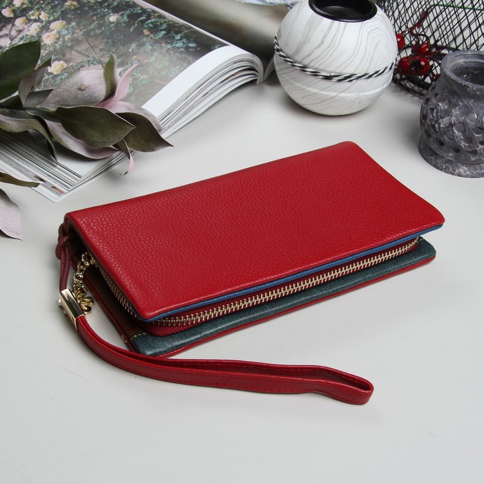 Кошелёк женский, 3 отдела, для карт, для монет, на молнии, наружный карман, цвет красный