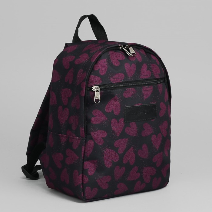 Рюкзак "Сердца", отдел на молнии, наружный карман, цвет чёрный/бордовый