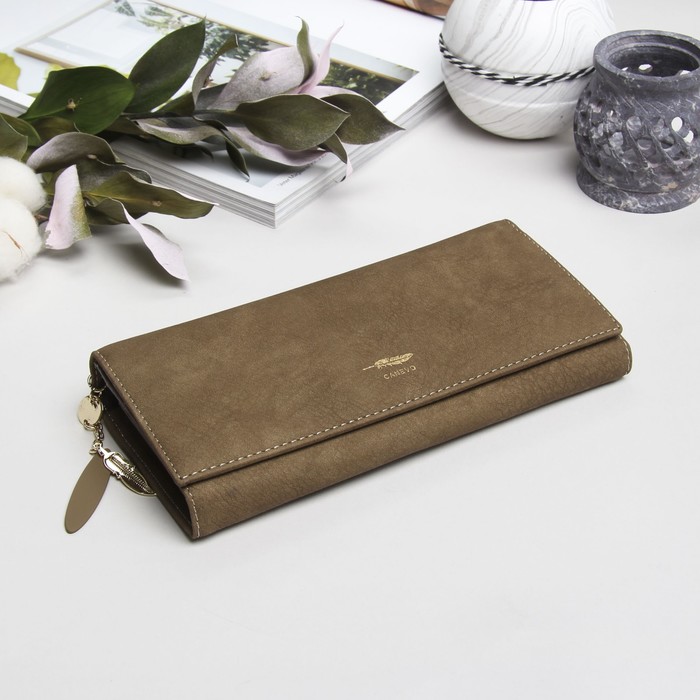 Кошелёк женский, 2 отдела рамка, 4 отдела для карт, цвет хаки