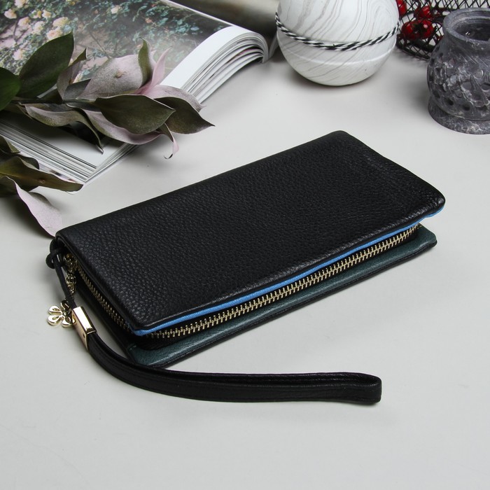 Кошелёк женский, 3 отдела, для карт, для монет, на молнии, наружный карман, цвет чёрный
