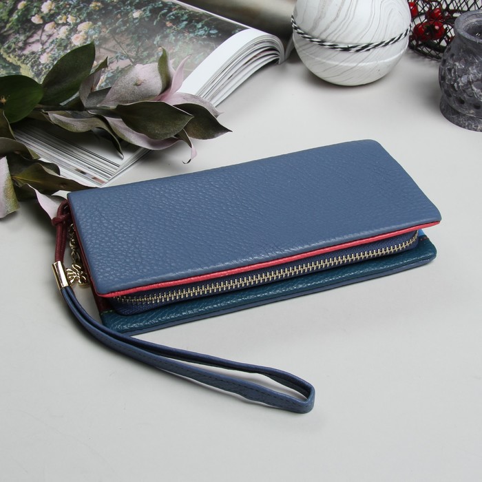 Кошелёк женский, 3 отдела, для карт, для монет, на молнии, наружный карман, цвет голубой