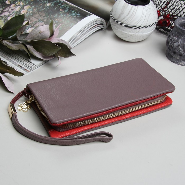 Кошелёк женский, 3 отдела, для карт, для монет, на молнии, наружный карман, цвет пудровый