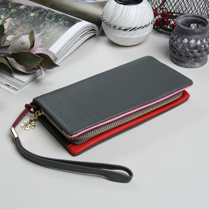 Кошелёк женский, 3 отдела, для карт, для монет, на молнии, наружный карман, цвет серый