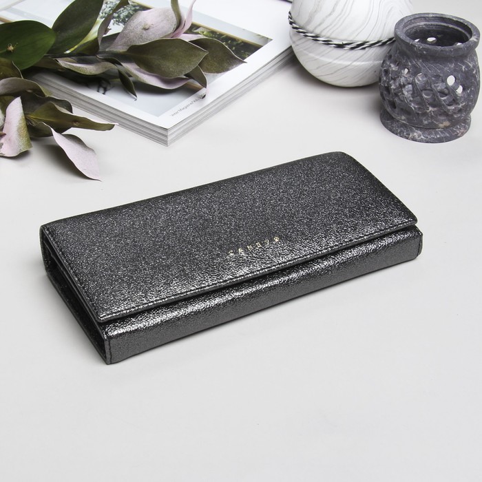 Кошелёк женский, 2 отдела рамка, 4 отдела для карт, цвет чёрный