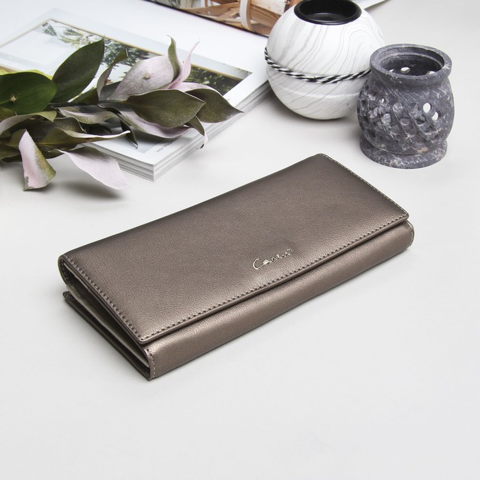 Кошелёк женский, 2 отдела рамка, 4 отдела для карт, цвет бронзовый